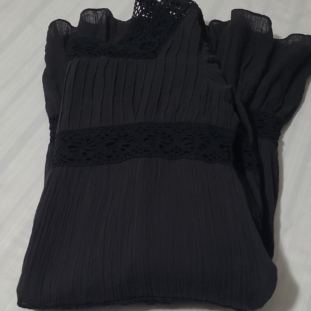 SPENCER JEREMY BLACK LACE TRIM BLACK DRESS 100% COTTON SQUERE NECK LINE A SZ 12 - Picture 14 of 14